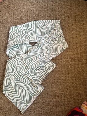Machine White & Green Wavy Stripe Flare Jeans